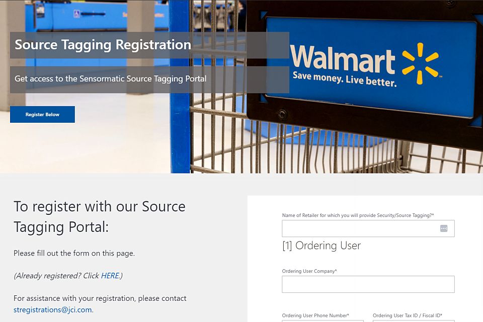 screenshot of walmart branded source tagging portal registration page