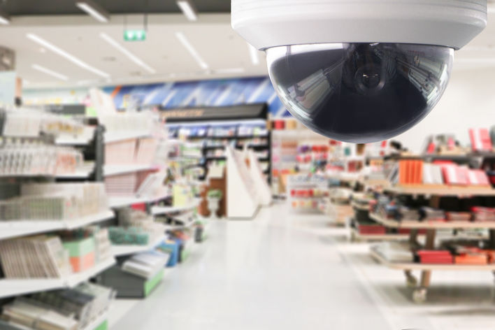 360 degree video camera in ceiling of retail store