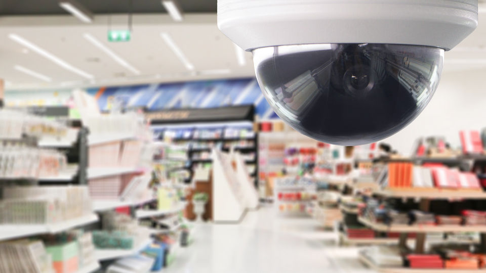 360 degree video camera in ceiling of retail store